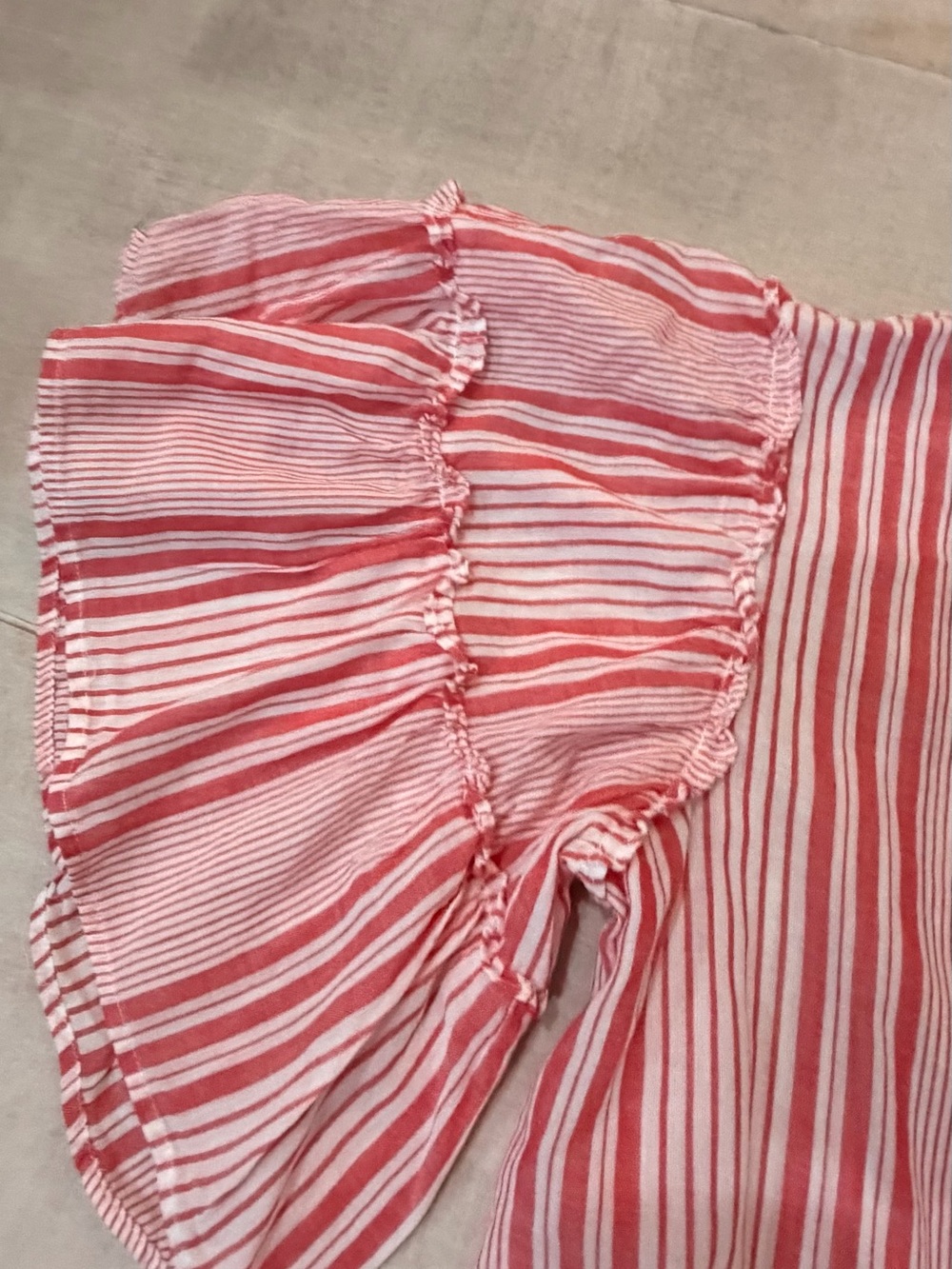 Pink Red Striped Ruffle Sleeve Top - Picture 4 of 4